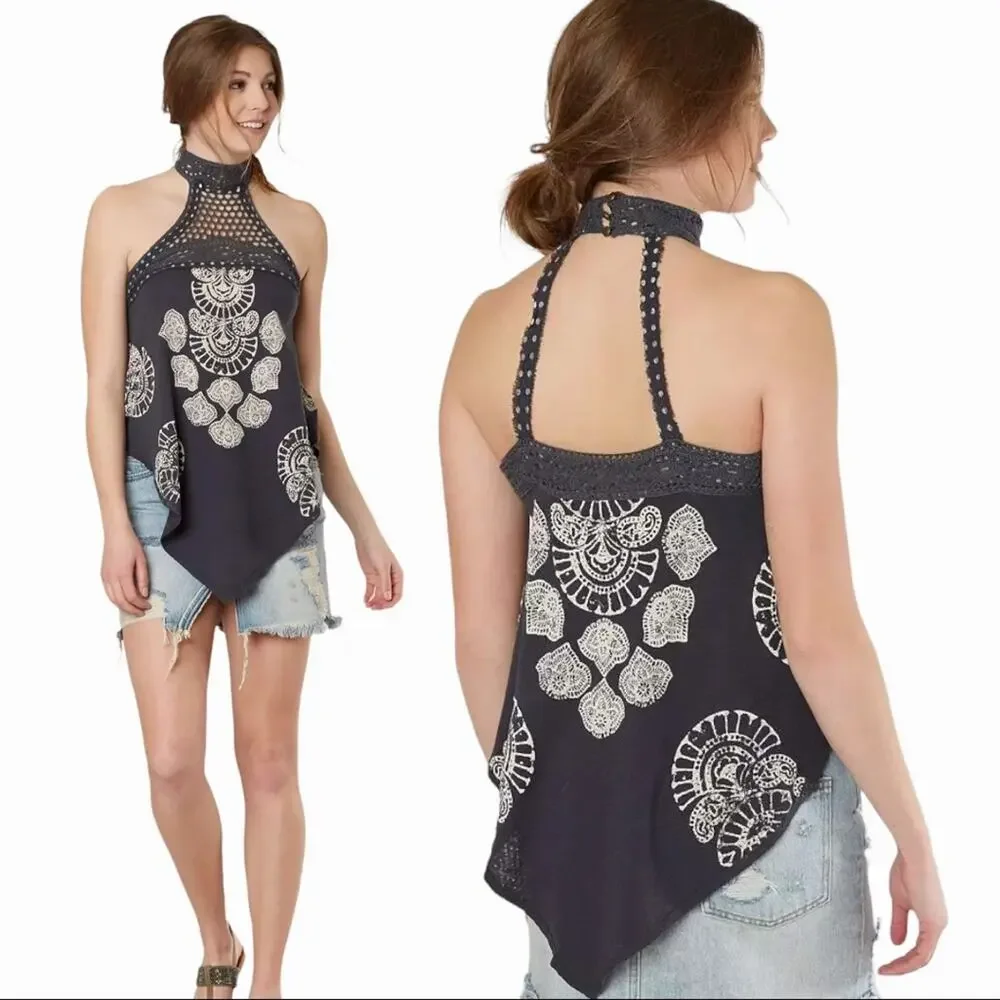 NWT Free People Mandolin Crochet High Neck Tank Top Size M
